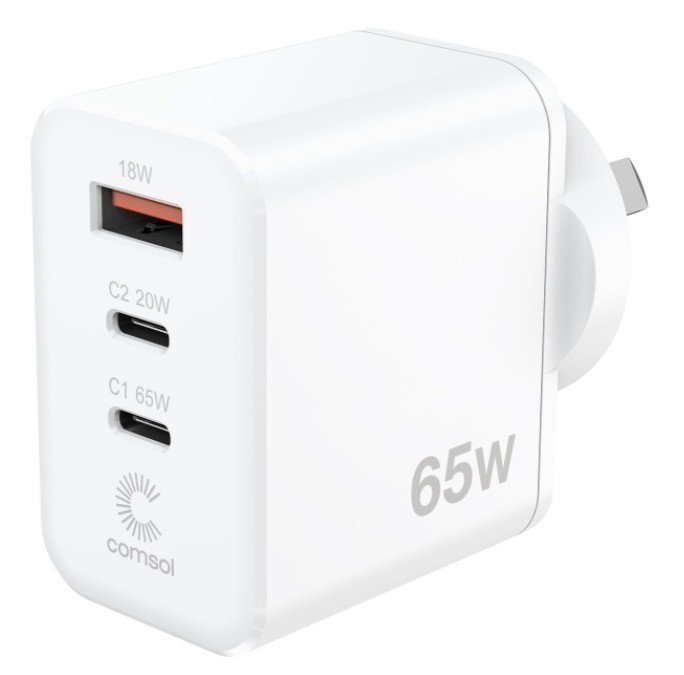 Comsol 65W GaN 3-port USB-C and USB-A wall charger