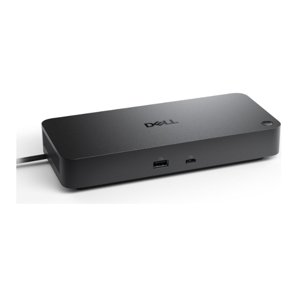 Dell WD25 Pro black USB-C docking station, angled front view