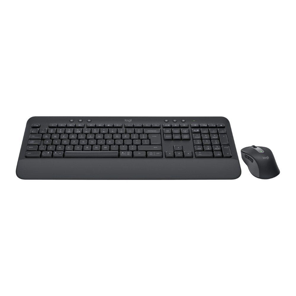 Logitech MK650 graphite wireless keyboard with palm rest and matching wireless mouse