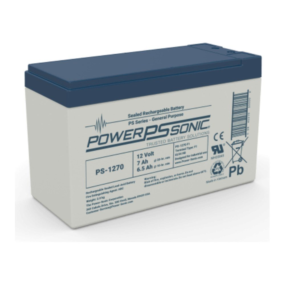 Power-Sonic PS-1270 12 volt 7Ah sealed lead-acid battery with F1 spade terminals